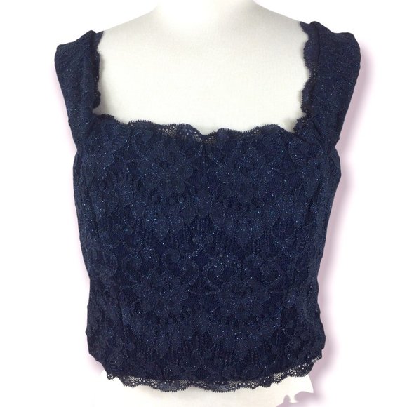 Speechless Tops - Speechless Navy Blue Sequined Crop, 15 Juniors